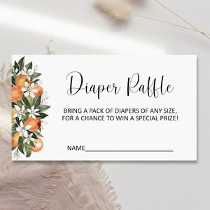 Orange Citrus Diaper Raffle Ticket Citrus Baby Shower Game Little Cutie Baby Shower Raffle Insert Card Printable NOT Editable 0125