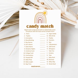 Neutral Rainbow Baby Shower Candy Match Game Here Comes the Sun Baby Shower Boho Sunshine Baby Shower Game Printable NOT Editable 0118