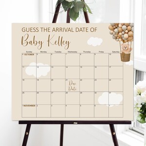 Bear Baby Due Date Calendar Game Hot Air Balloon Teddy Bear Baby Shower We Can Bearly Wait Guess Baby's Birthday Game Printable C14 image 2