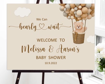 Custom Teddy Bear Baby Shower Welcome Sign, We Can Bearly Wait Baby Shower Welcome Poster C14