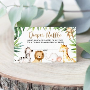 Windel-Verlosungskarten Dschungel-Babyparty-Spiel Safari-Baby-Dusche-Spiel Windel-Verlosung Druckbare NICHT bearbeitbar 0127
