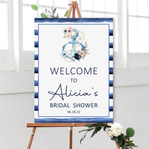 PERSONALIZADO Signo de bienvenida náutica Náutica Ducha nupcial Ancla Última vela Despedida de soltera Decoraciones de fiesta Signo imprimible personalizado B17 C97
