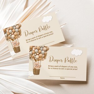 Teddy Bear Diaper Raffle Tickets Hot Air Balloon Bear Baby Shower We Can Bearly Wait Baby Shower ...