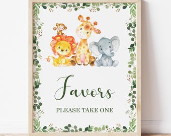 Favors Sign Jungle Baby Shower Sign Safari Birthday Favor Table Sign Printable  0128