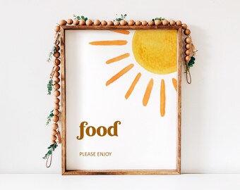 Sun Party Food Table Sign 1st Trip Around The Sun Sunshine Birthday Here Comes The Sun Baby Shower Decor Printable  0118