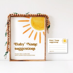 Sun Babynaamsuggesties Kaart Here Comes The Sun Retro You are My Sunshine Boho Babyshowerspel Afdrukbaar, NIET bewerkbaar 0118