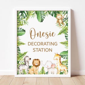 Onesie Decorating Station Sign Jungle Baby Shower Gender Neutral Safari Animals Printable  0127