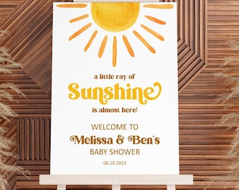 Bearbeitbares Sunshine Baby Shower Willkommensschild Ein kleiner Sonnenstrahl Willkommensschild Boho Sun Baby Shower Sign Printable Corjl 0118