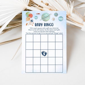 Juego de bingo para baby shower espacial Baby Shower de galaxias Juego de baby shower de planetas del espacio exterior Tarjetas de bingo para bebés imprimibles NO editables C13