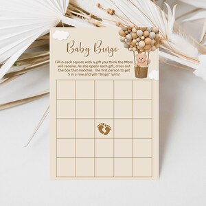 Bear Baby Shower Bingo Game Card Teddy Bear Baby Shower We Can Bearly Wait Baby Shower Game Printable Neutral Brown Bear NOT Editable C14