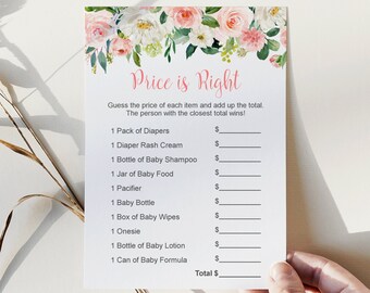 Price is Right Baby Shower Game Blush Pink Floral Baby Shower Guess the Price Game Printable NOT Editable C80