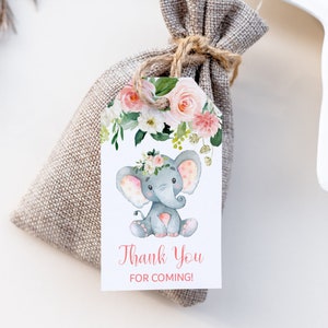 Elephant Baby Shower Thank You Tags Favor Tags Gift Tags Pink Elephant Girl Baby Shower Printable NOT Editable  0121