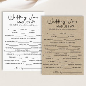 Mad Libs Wedding Vow Mad Lib Bridal Shower Game Printable Minimal Kraft Paper Rustic Woodsy Modern Black White NOT Editable B3 image 2