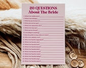20 Questions About the Bride Pink and Red Bridal Shower Game Retro Bridal Shower Game Printable Bold Fuchsia NOT Editable B1 Il_170x135