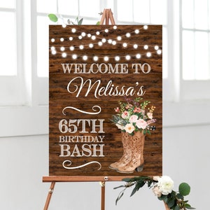 CUSTOM Cowgirl Birthday Welcome Sign Western Cowboy Boots Country Birthday Welcome Sign Printable Sign A3
