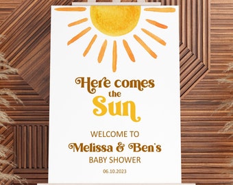 Editable Sun Baby Shower Welcome Sign Here Comes The Sun Welcome Sign Boho Sunshine Baby Shower Sign Template Printable Corjl 0118