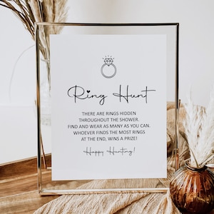 Jeu de chasse aux anneaux Trouvez les anneaux jeu de douche nuptiale imprimable papier kraft minimaliste rustique boisé moderne noir blanc non modifiable B3