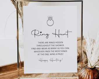 Juego de búsqueda de anillos Encuentra los anillos Juego de despedida de soltera Imprimible Minimalista Papel Kraft Rústico Amaderado Moderno Negro Blanco NO Editable B3
