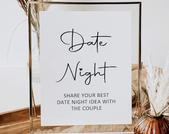 Date Night Card, Date Night Ideas Card and Sign Printable, Minimalist Bridal Shower Card, Instant Download B3