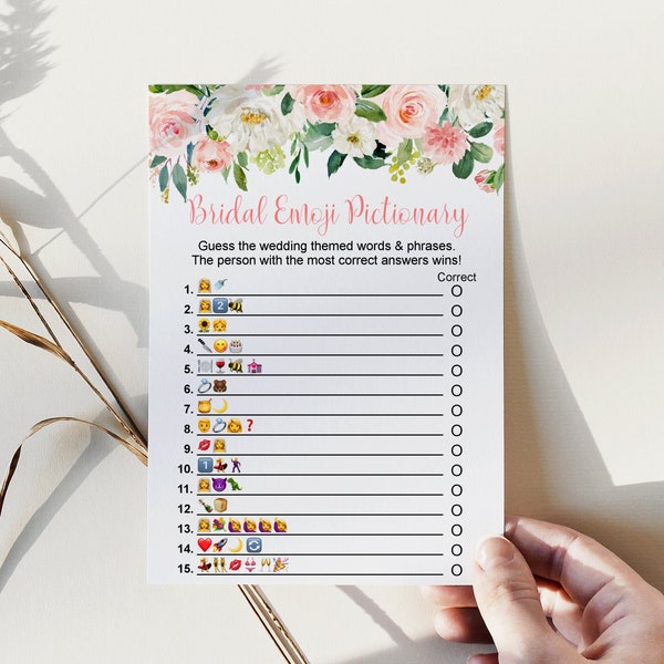 Bridal Shower Game Pictionary Emoji Pictionary Bridal Shower Game Boho Blush Pink Floral Bachelorette Party Game NOT Editable B80