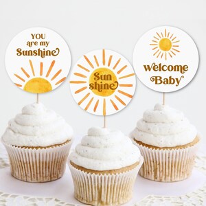 Sunshine Baby Shower Cupcake Toppers You Are My Sunshine Retro Boho Here Comes The Sun Baby Shower Decor Printable NOT Editable 0118
