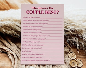 Who Knows The Couple Best Game Retro Pink Bridal Shower Valentine Bridal Shower Game Wedding Shower Printable NOT Editable B1