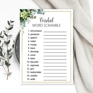 Bridal Word Scramble Game Greenery Succulent Bridal Shower Game Printable Green Eucalyptus Bridal Scramble Game NOT Editable B84