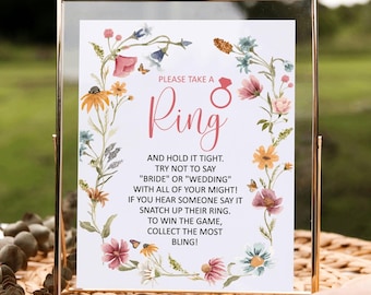 Wildflower Floral Bridal Shower The Ring Game, Don't Say Wedding Game, Bridal Party Game Printable 0123