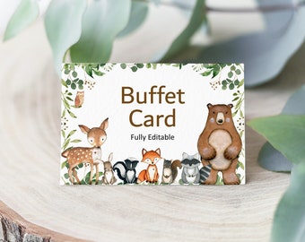 Woodland Editable Place Cards Food Labels Tent Cards Woodland Baby Shower Greenery Woodland Animals Printable Corjl 0120