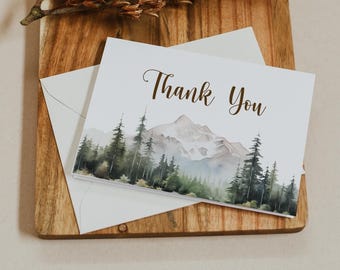 Editable Forest Mountain Thank You Card Template Adventure Baby Shower Card Printable Corjl 0124