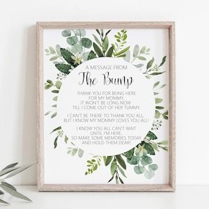 Message From The Bump Sign Greenery Baby Shower Succulent Baby Shower Sign Eucalyptus Baby Shower Sign Printable NOT Editable C91