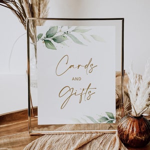 Greenery Cards and Gifts Sign Printable – Green and Gold Instant Download 0133