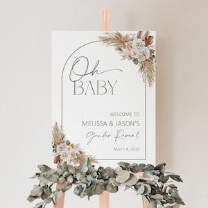 Editable Gender Reveal Welcome Sign Boho Gender Reveal Party Neutral Gender Reveal Bohemian Baby Shower Welcome Sign Printable Corjl 0142