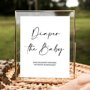 Editable Blindfolded Diaper Changing Game Baby Shower Game Minimalist Baby Shower Sign Printable Corjl 0122