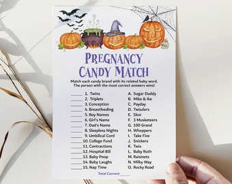 Halloween Pregnancy Candy Match Game Halloween Baby Shower Game Spooky Halloween Witch Baby Shower Games Printable NOT Editable C9