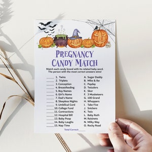 Halloween Pregnancy Candy Match Game Halloween Baby Shower Game Spooky Halloween Witch Baby Shower Games Printable NOT Editable C9