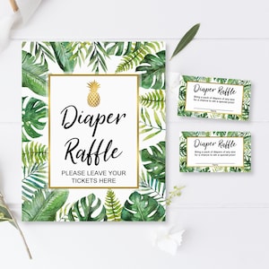 Diaper Raffle Tickets and Sign Tropical Baby Shower Game Hawaiian Luau Baby Shower Game Diaper Raffle Cards Printable NOT Editable C85