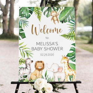 Custom Safari Welcome Sign, Jungle Baby Shower Poster, Wild One Birthday Entry Decor, Printable Party Board JPG PDF, 0127