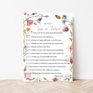 Jeu de fleurs sauvages vrai ou faux pour baby shower Jeu floral de baby shower, non modifiable, imprimable 0123
