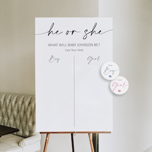 Tablero de votación editable para revelar el género del bebé, para emitir su voto, para adivinar si es niño o niña, juego minimalista y moderno para baby shower, para imprimir, Corjl 0122
