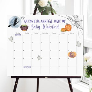 Halloween Baby Due Date Calendar Game Halloween Baby Shower Game Spooky Witch Baby Shower Guess Baby's Birthday Prediction Game C9 image 2