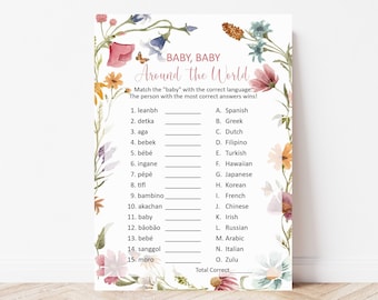 Wildflower Baby Shower Baby Around The World Game Floral Baby Shower Garden Baby Shower Game Language Game  Printable NOT Editable 0123