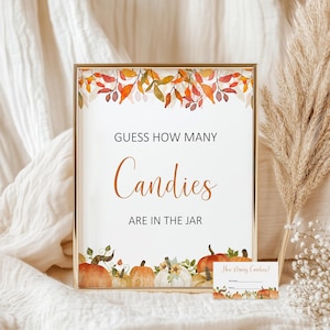 Baby shower autunnale: quante caramelle ci sono nel gioco Baby shower con zucca, stampabile, NON modificabile 0117