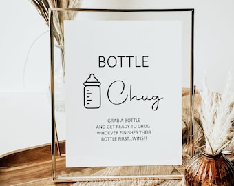 Bottle Chug Game Sign Minimalist Baby Shower Game Baby Bottle Game Boho Kraft Baby Shower Game Sign Printable NOT Editable C3