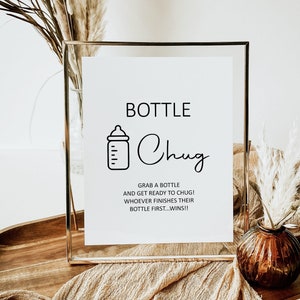 Bottle Chug Game Sign Minimalist Baby Shower Game Baby Bottle Game Boho Kraft Baby Shower Game Sign Printable NOT Editable C3