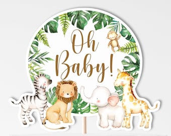 PRINTABLE Jungle Animals Centerpiece Jungle Baby Shower Oh Baby Safari Diaper Cake Decorations Cake Topper NOT Editable C94