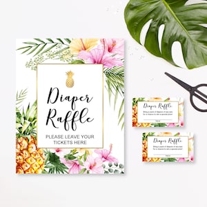 Diaper Raffle Cards and Sign Tropical Baby Shower Game Tropical Floral Hawaii Luau Baby Shower Game Printable NOT Editable C74