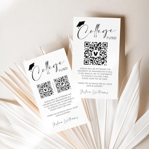 Edytowalna karta z kodem QR na fundusz studiów, prezent pieniężny na ukończenie studiów, karta Venmo, szablon karty z wkładką na ukończenie studiów Corjl 0143