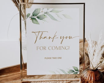 Thank You For Coming Sign Greenery Bridal Shower Baby Shower Favor Table Decor Printable  0133