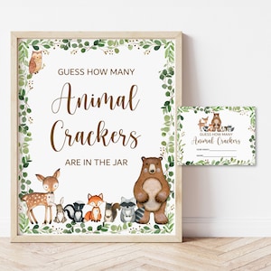 Guess How Many Animal Crackers Game Woodland Baby Shower Game Greenery Woodland Animals Baby Shower Game Printable NOT Editable 0120